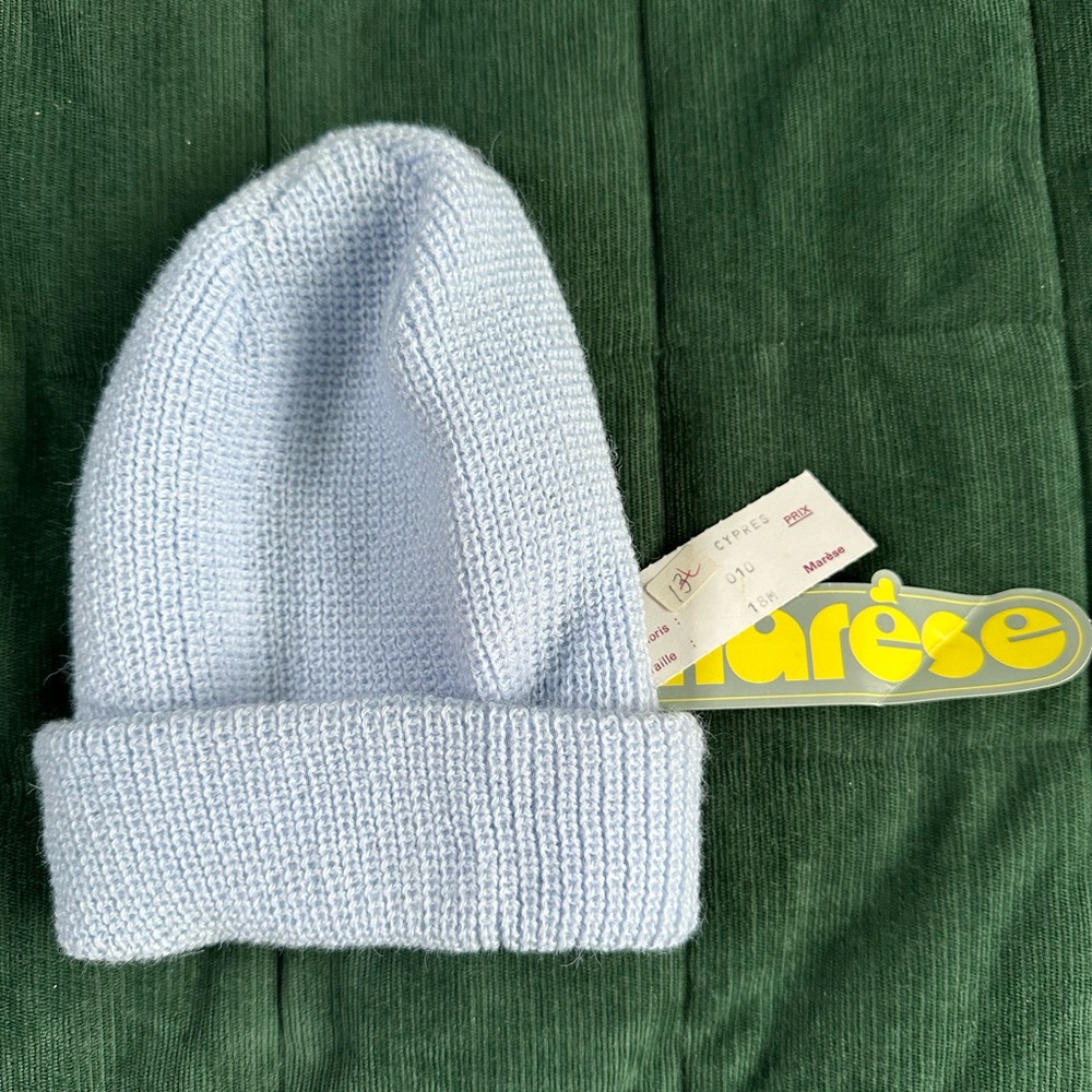 Marèse Baby Blue Knit Wool Blend Hat — Made in France, Size 18M